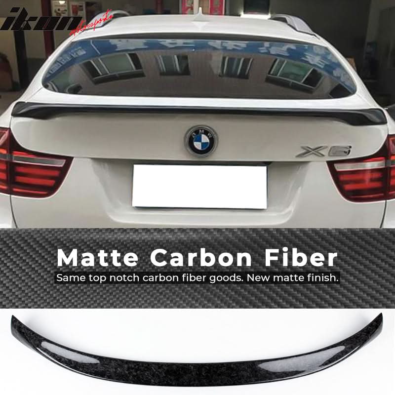 BMW X6 E71 P Style forged carbon rear trunk spoiler wing from K2 Industries, designed for 2008-2014 models.