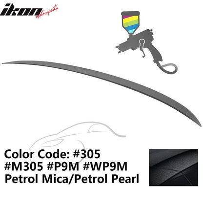 BMW E90 3-Series M3 style painted trunk spoiler wing for 2006-2011 models by K2 Industries, shown on a white car with a clean background.