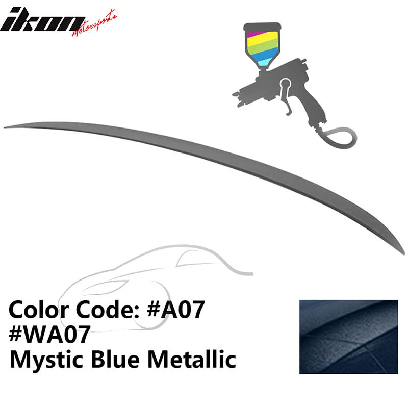 Black painted trunk spoiler wing for 2006-2011 BMW E90 3-Series M3 style by K2 Industries, showing side view on car.