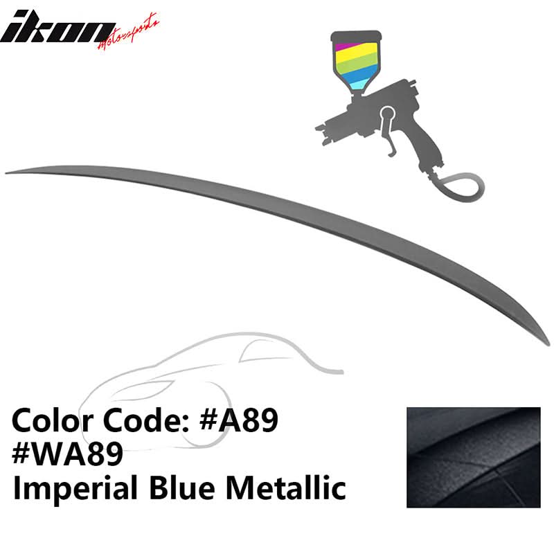 K2 Industries painted trunk spoiler wing for BMW E90 3-Series M3 style, 2006-2011, showing side view and rear profile.