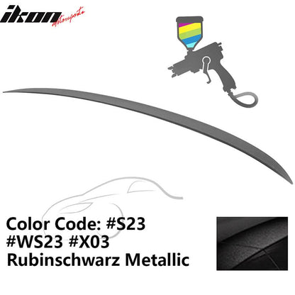 BMW E90 3-Series M3 style painted trunk spoiler wing for 2006-2011 models, by K2 Industries, shown on car with spoiler installed.