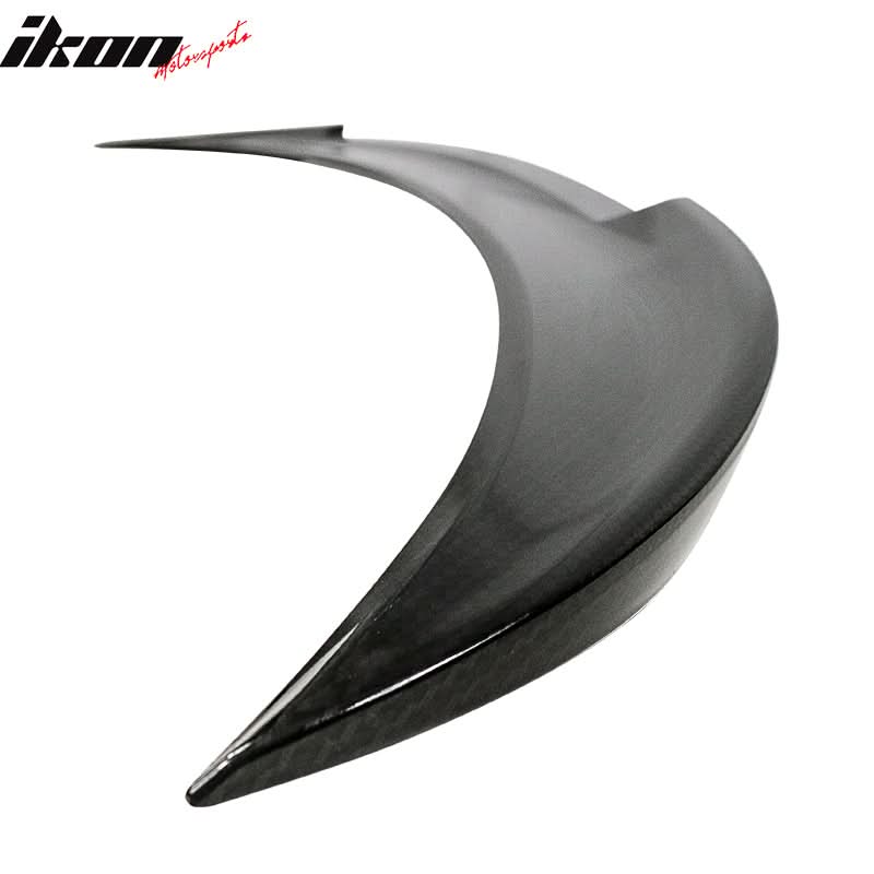 BMW E90 M4 trunk spoiler by K2 Industries in carbon fiber print, designed for 2006-2011 BMW E90 models with sleek aerodynamic style.