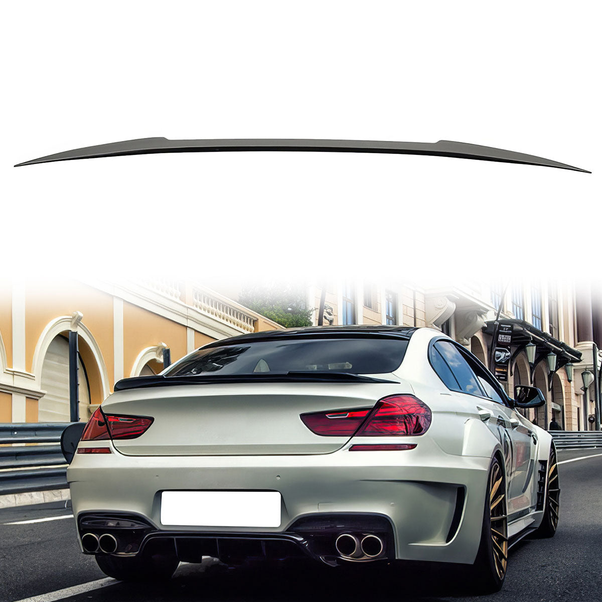 Matte black rear spoiler wing for BMW F12 6 Series Convertible, made of ABS, by K2 Industries.