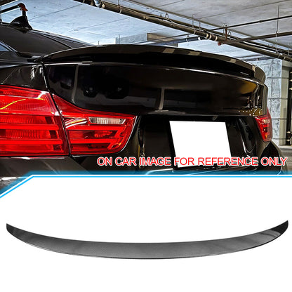 BMW F32 4 Series trunk spoiler by K2 Industries, carbon fiber print, stylish aerodynamic accessory for 2014-2017 models.