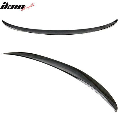 BMW F30/F80 M3 trunk spoiler in carbon fiber print by K2 Industries, showcasing sleek aerodynamic design and textured finish.