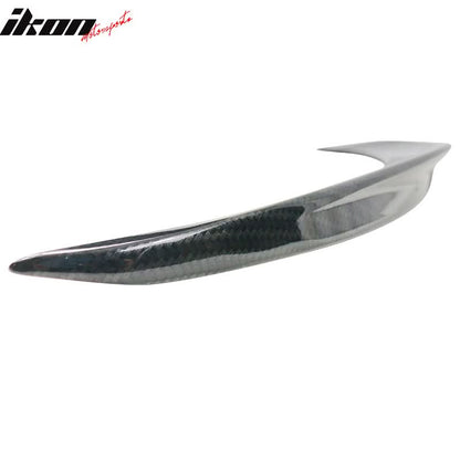Black carbon fiber trunk spoiler for BMW F30 F80 M3 sedan by K2 Industries, featuring aerodynamic design and smooth finish.