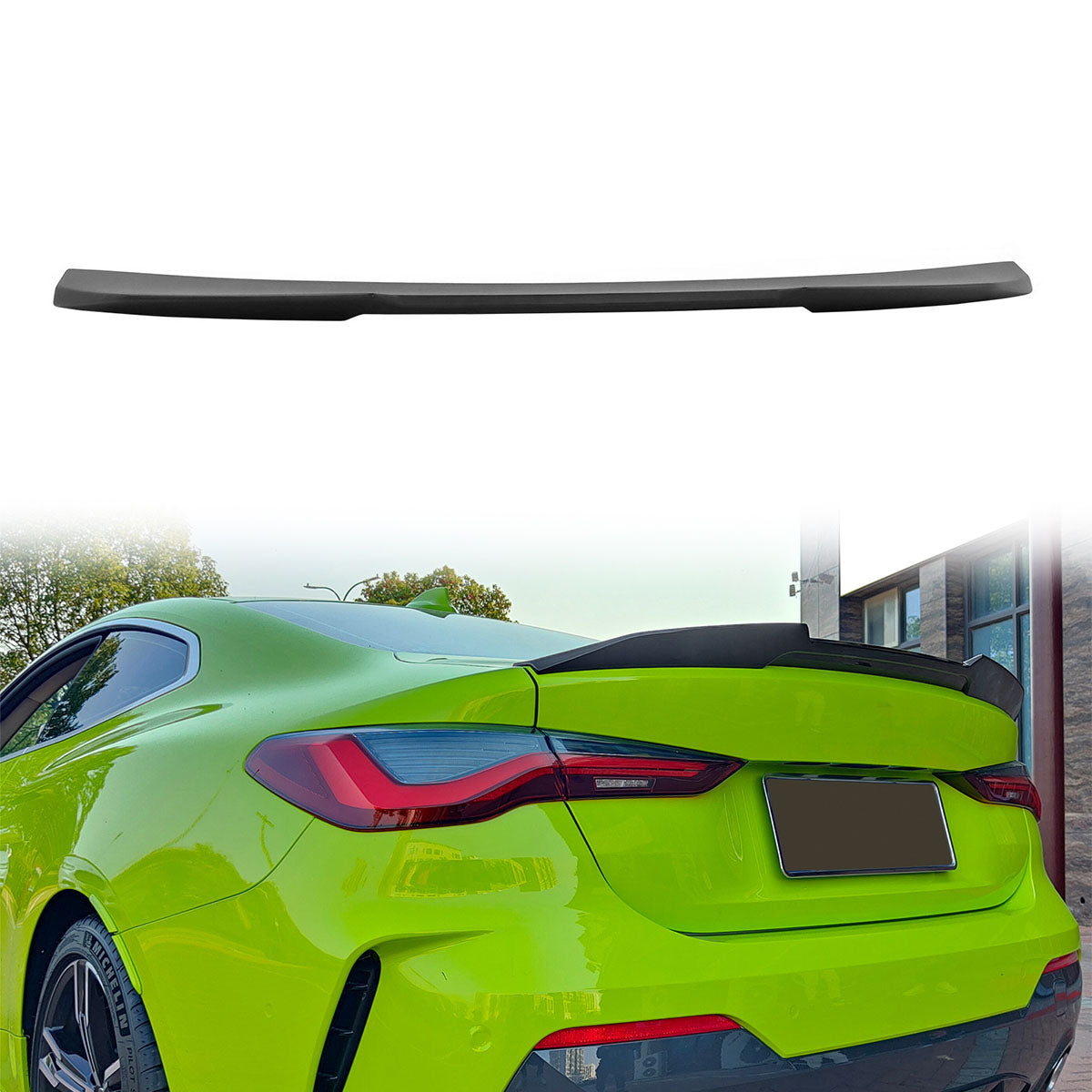 BMW G22 430i G82 M4 PSM trunk spoiler by K2 Industries, made of ABS, shown installed on a 2021-2023 model.