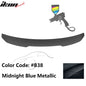 BMW G22 430i G82 M4 PSM trunk spoiler by K2 Industries, made of ABS, shown on a dark car with side view angle.