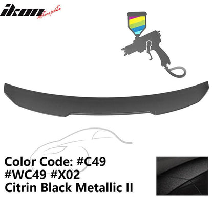 BMW G22 430i G82 M4 PSM trunk spoiler by K2 Industries, made of ABS, shown on car with detailed view of spoiler attachment