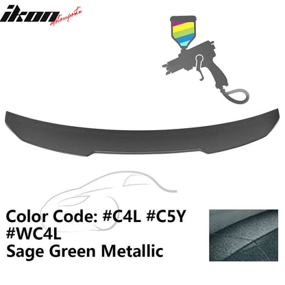 BMW G22 430i G82 M4 PSM trunk spoiler from K2 Industries, made of ABS, shown on a sleek car with a black border.