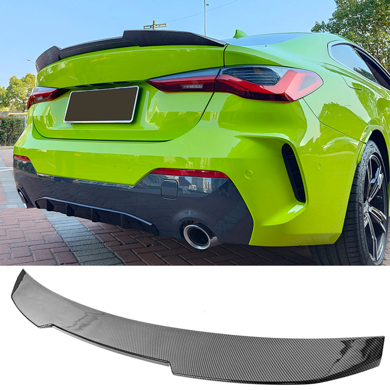 BMW G22 430i G82 M4 PSM trunk spoiler by K2 Industries, made of ABS, shown on a sleek car with a sporty design.