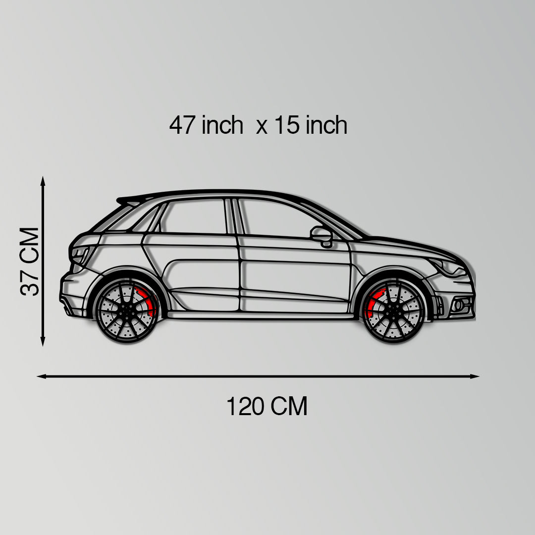 Audi A1 Metal Car Wall Art with Rotating Wheels - Handmade Car Silhouette Decor - Automotive Wall Art for Petrolheads-KAFMEKA094