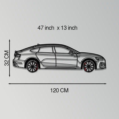 Audi RS5 Metal Car Wall Art with Rotating Wheels - Performance Sportback Silhouette Decor - Interactive Automotive Wall Art - KAFMEKA097