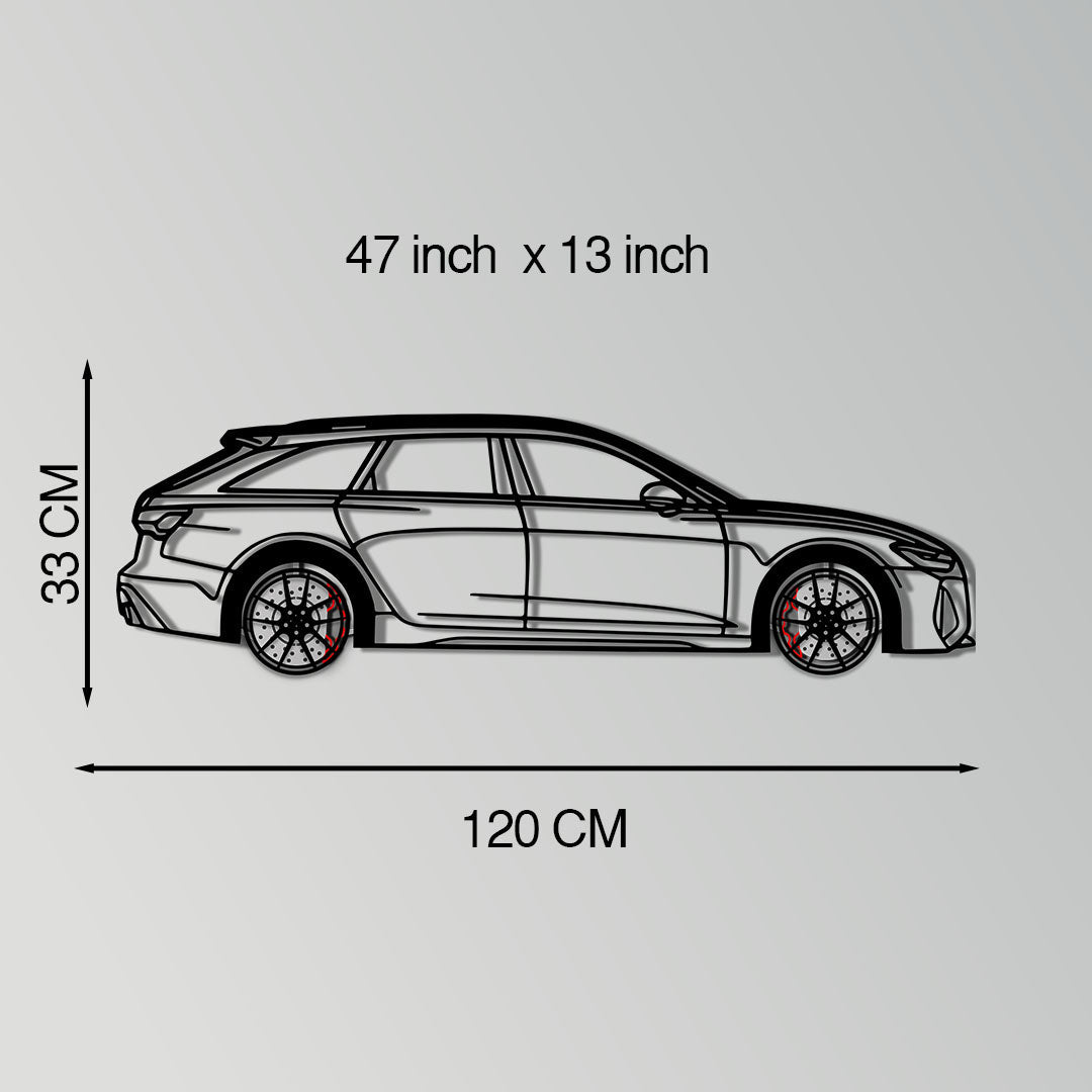 Audi RS6 Avant Metal Car Wall Art with Rotating Wheels - Super Wagon Silhouette Decor - Interactive Automotive Wall Art - KAFMEKA098