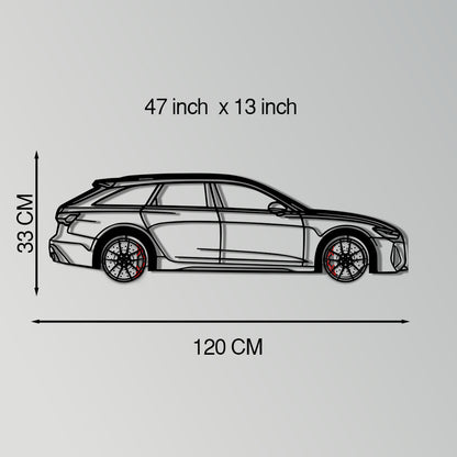 Audi RS6 Avant Metal Car Wall Art with Rotating Wheels - Super Wagon Silhouette Decor - Interactive Automotive Wall Art - KAFMEKA098