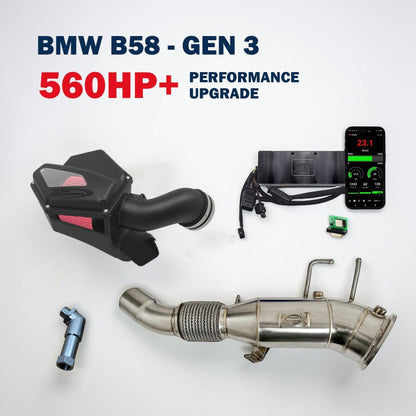 Palenon Performance 560HP B58 engine upgrade for BMW M340i, M440i, M240i, 540i, 840i, M140i, 340i, 440i with performance components.