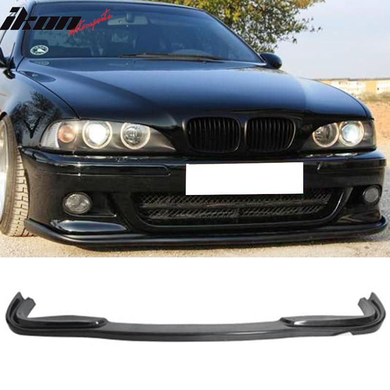 BMW E39 5 Series aftermarket M bumper front lip spoiler in carbon fiber by K2 Industries, with border detail.