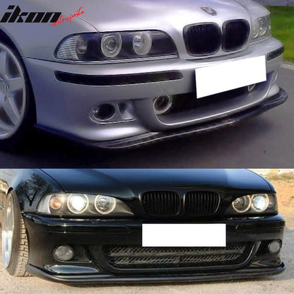 BMW E39 5 Series aftermarket M bumper front lip spoiler in carbon fiber by K2 Industries, shown with black border.