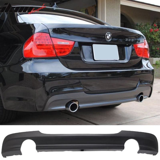 BMW E90 3 Series 335 M-Tech Msport rear bumper diffuser in black polypropylene by K2 Industries, designed for 2006-2011 models.