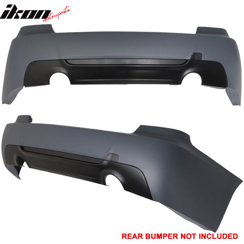 Unpainted rear bumper diffuser for BMW E92 335 M-Tech Msport by K2 Industries, made of PP, shown from rear view with border detail.