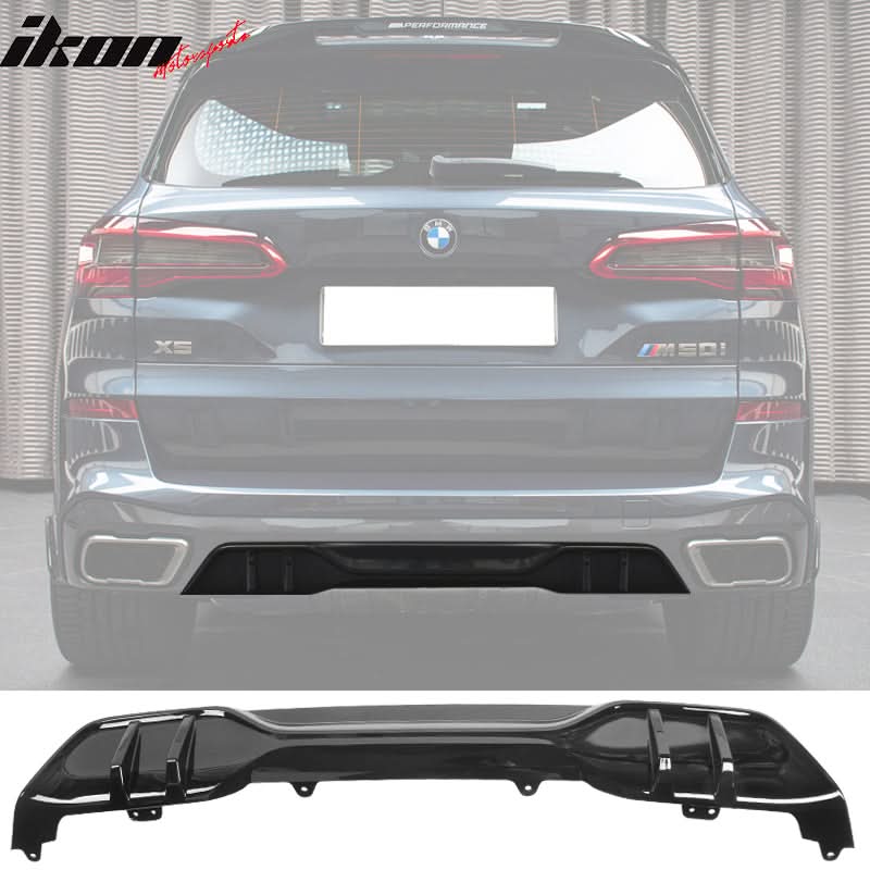 BMW G05 X5 M Sport rear diffuser by K2 Industries, made of black polypropylene, with a sleek MP style design and border detail.