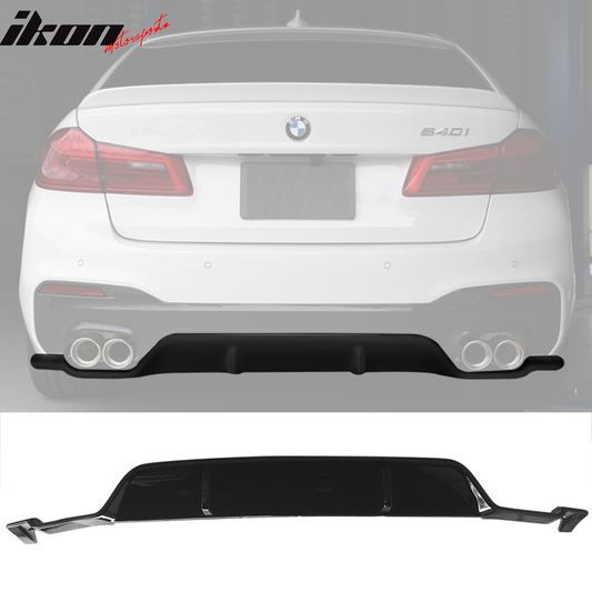 BMW G30 5 Series 2017-2020 rear bumper diffuser in glossy black, 3D style, by K2 Industries, shown with detailed design and finish.