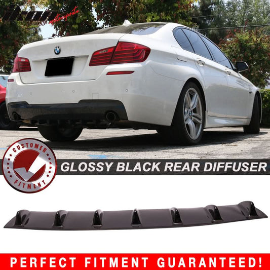 Gloss black BMW F10 5 Series 2011-2016 rear bumper diffuser by K2 Industries, made of durable ABS, with seven fin design.