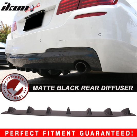 BMW F10 5 Series 2011-2016 matte black rear bumper diffuser by K2 Industries, made of durable ABS material with a 7 fin design.