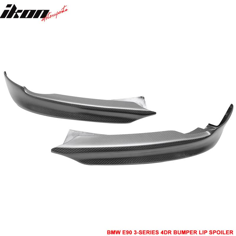 BMW E90 3 Series 2005-2008 front lip splitter in matte carbon fiber, designed as a Euro style spoiler by K2 Industries.