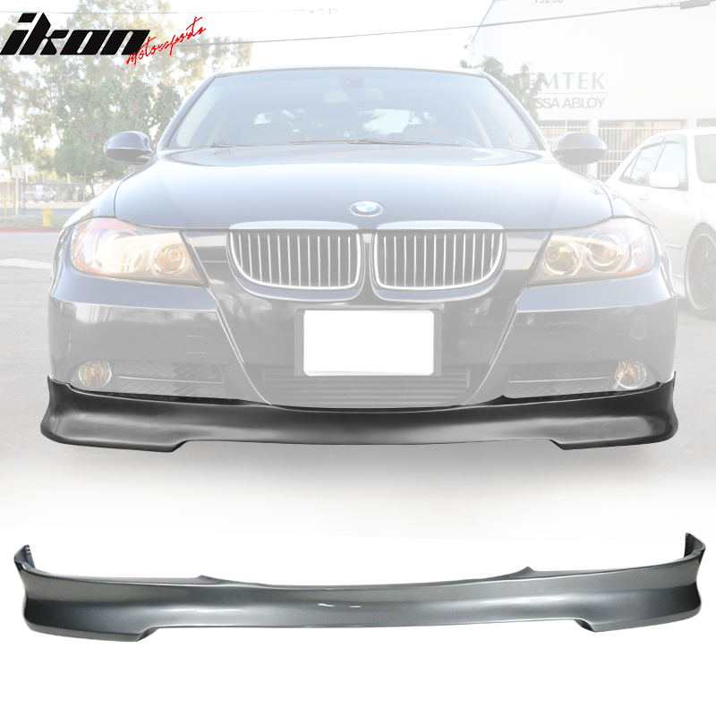 K2 Industries front bumper lip spoiler for 2005-2008 BMW E90 3-Series sedan, C Style design with black finish.