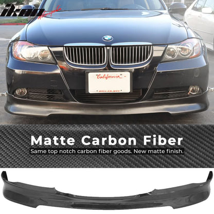 K2 Industries BMW E90 3-Series 2005-2008 sedan front bumper lip spoiler with C-style design and black finish.