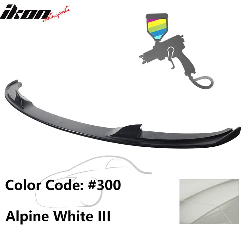K2 Industries V-style front bumper lip for 2008-2013 BMW E92, E90, E93 M3 series four-door and two-door models, mounted on vehicle.