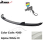 K2 Industries V-style front bumper lip for 2008-2013 BMW E92, E90, E93 M3 series four-door and two-door models, mounted on vehicle.