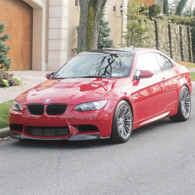K2 Industries front bumper lip spoiler for BMW E92 E90 E93 M3 series 4-door and 2-door, V style design, black polyurethane finish