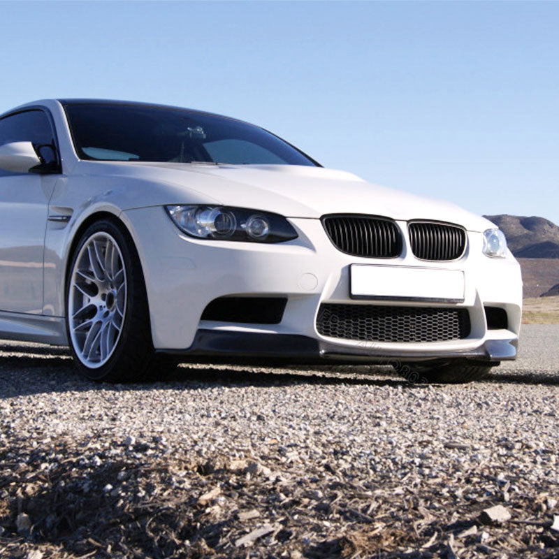 K2 Industries front bumper lip spoiler for BMW E92 E90 E93 M3 series 4-door and 2-door models, V Style design, black finish