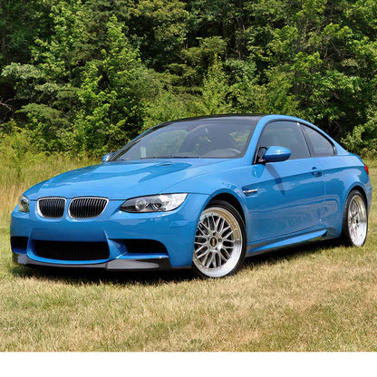 K2 Industries V-style front bumper lip spoiler for BMW E92 E90 E93 M3 Series 4-door and 2-door models, black polyurethane finish
