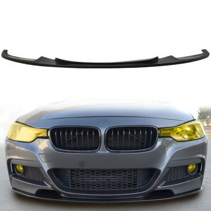 Unpainted black front bumper lip spoiler for BMW F30 3 Series (2012-2018) by K2 Industries, made of durable PU material.