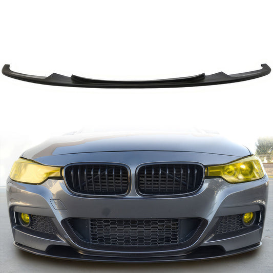 Unpainted black front bumper lip spoiler for BMW F30 3 Series (2012-2018) by K2 Industries, made of durable PU material.