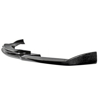 BMW F30 3 Series M Sport front bumper lip spoiler by K2 Industries, made of carbon fiber, shown on a 2012-2018 model.