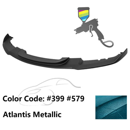 K2 Industries BMW F30 3 Series M Sport front bumper lip spoiler, black, with aerodynamic design and mounting details.