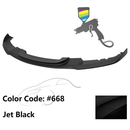 K2 Industries BMW F30 3 Series M Sport front bumper lip spoiler, black, designed for 2012-2018 models, enhances sporty appearance.