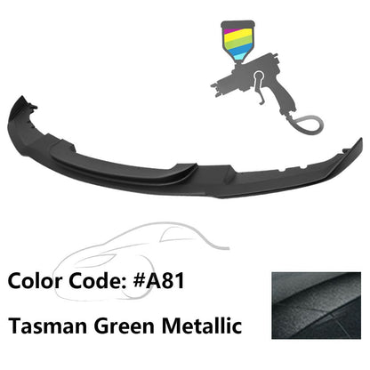 K2 Industries BMW F30 3 Series M Sport front bumper lip chin spoiler, black, installed on vehicle for sporty appearance.