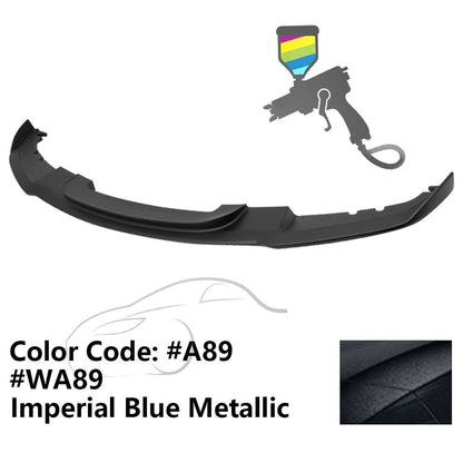 K2 Industries BMW F30 3 Series M Sport front bumper lip chin spoiler, black, installed on the vehicle for sporty look.