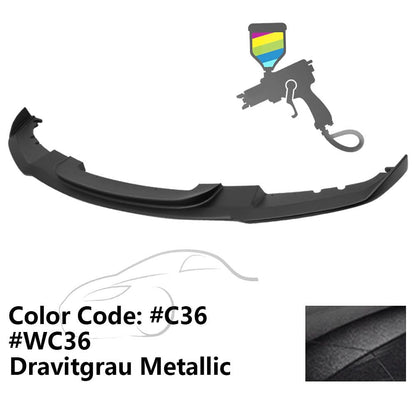 K2 Industries BMW F30 3 Series M Sport front bumper lip spoiler, black, designed for 2012-2018 models, enhances sporty appearance.
