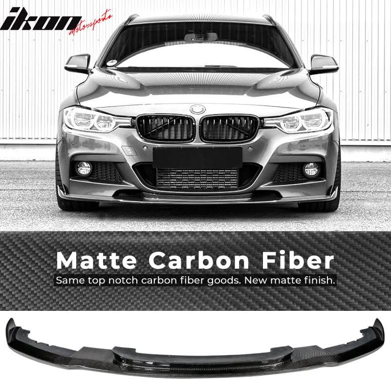 K2 Industries BMW F30 3 Series M Sport front bumper lip spoiler, black with subtle contours, designed for 2012-2018 models.