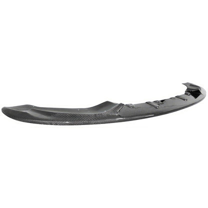 K2 Industries carbon fiber front bumper lip splitter for BMW F80 M3, F82 M4, and F83 M4 models, showing sleek aerodynamic design.