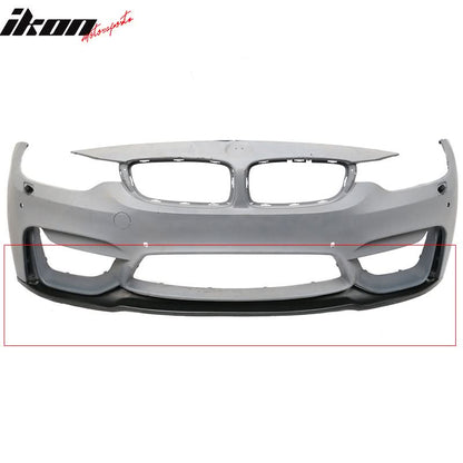 K2 Industries BMW F80 M3 F82 M4 MDP style PU front bumper lip spoiler on a car, with a black finish and subtle side borders.