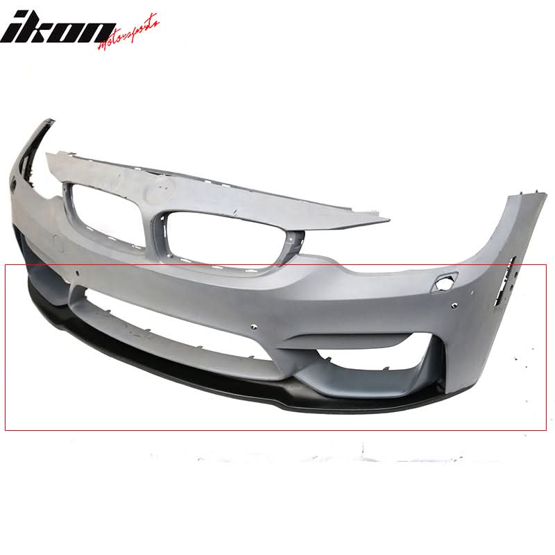 K2 Industries PU front bumper lip spoiler for BMW F80 M3 and F82 M4, 2015-2020, with black border detail.