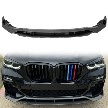 K2 Industries gloss black front bumper lip spoiler for 2019-2021 BMW G05 X5 M Sport, four-piece set, sleek automotive accessory