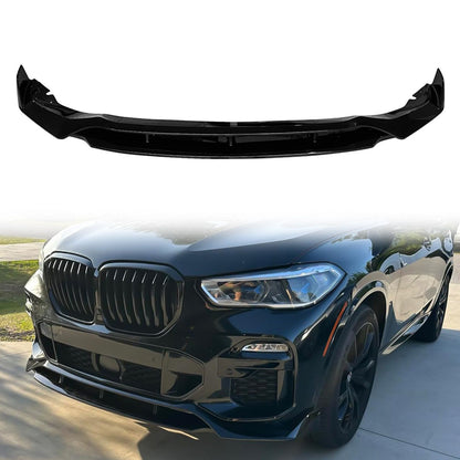 K2 Industries gloss black front bumper lip spoiler for BMW G05 X5 M Sport 19-21, 4-piece set, enhances vehicle's sporty look